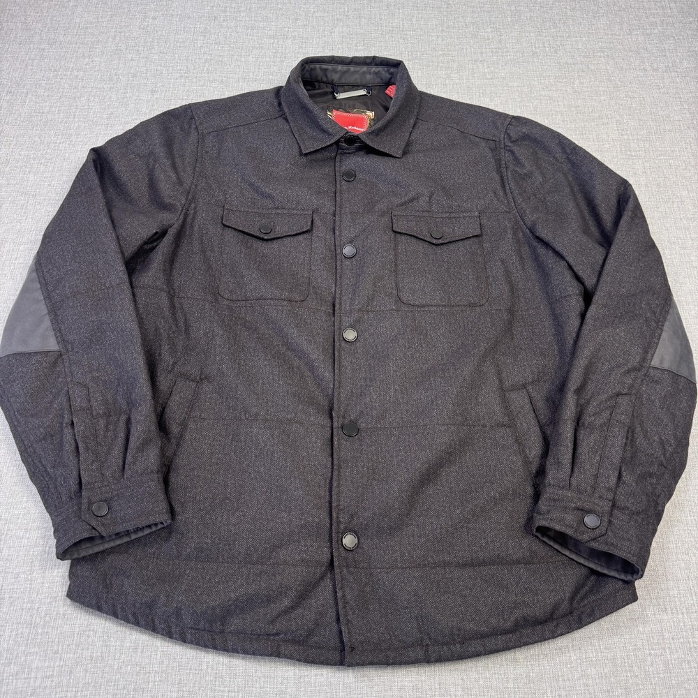 Tommy Bahama Quilted Jacket Mens Medium Gray Herringbone‎ Tweed Insulated Lined